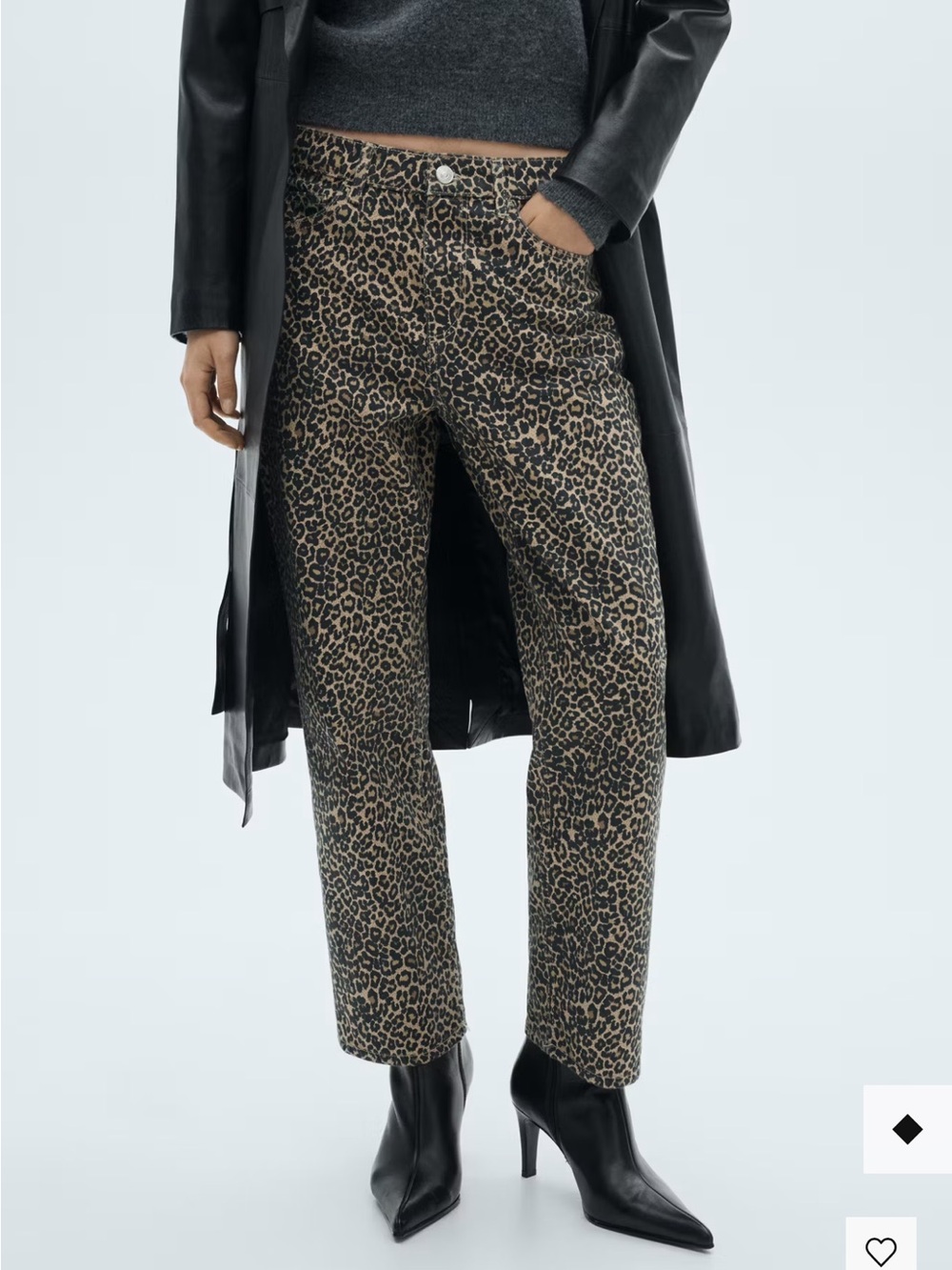 Mango Leopard-Print Straight Leg Jeans in Brown and Black